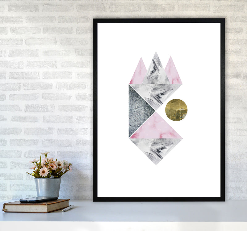 Pink And Grey Abstract Triangles Modern Print A1 White Frame