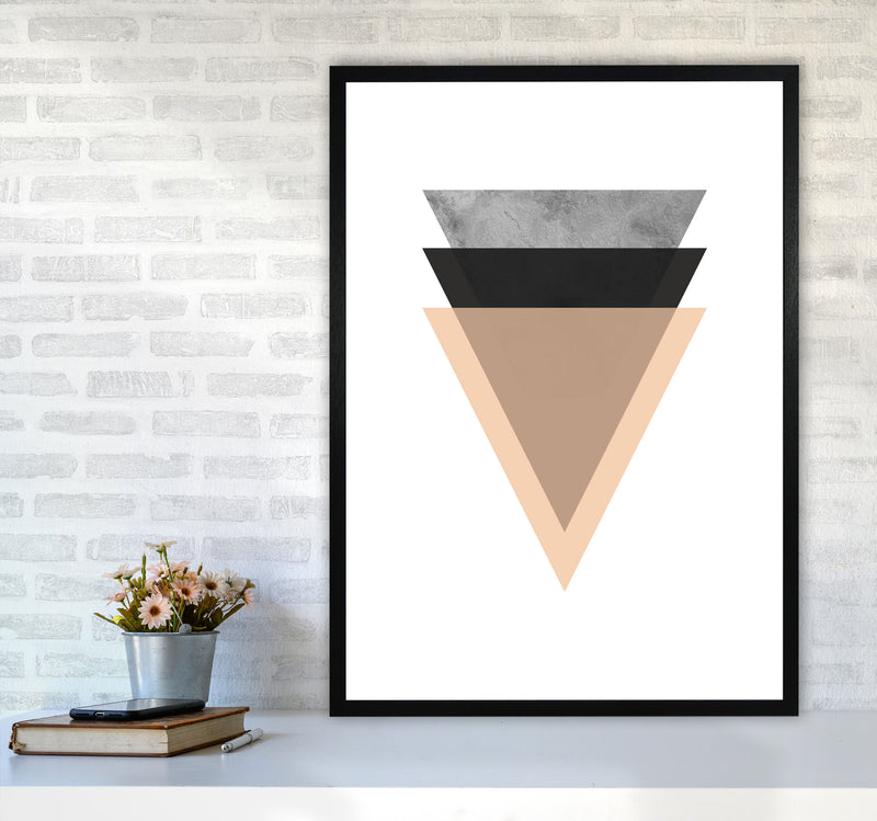 Peach And Black Abstract Triangles Modern Print A1 White Frame