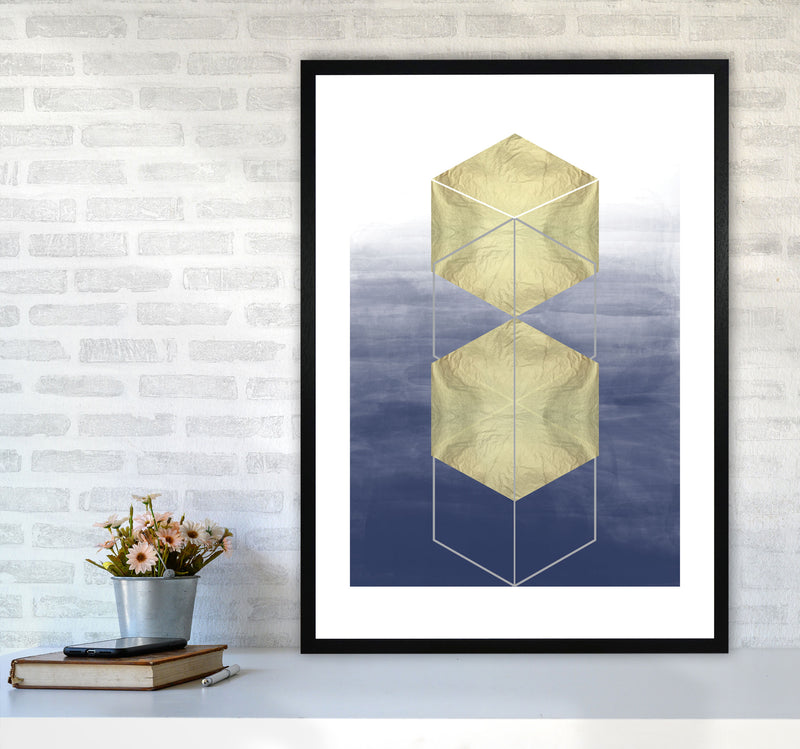Navy And Gold Abstract Hexagons Modern Print A1 White Frame