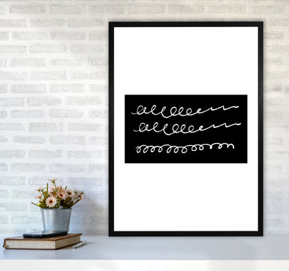 Black Rectangle Swirls Abstract Modern Print A1 White Frame