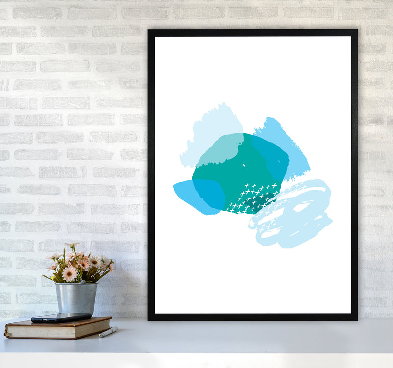 Blue And Teal Mismatch Abstract Modern Print A1 White Frame