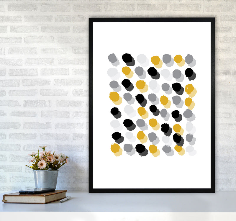 Mustard Polka Dots Abstract Modern Print A1 White Frame