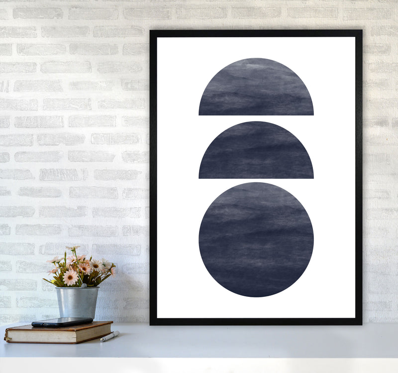 Abstract Navy Circles Modern Print A1 White Frame
