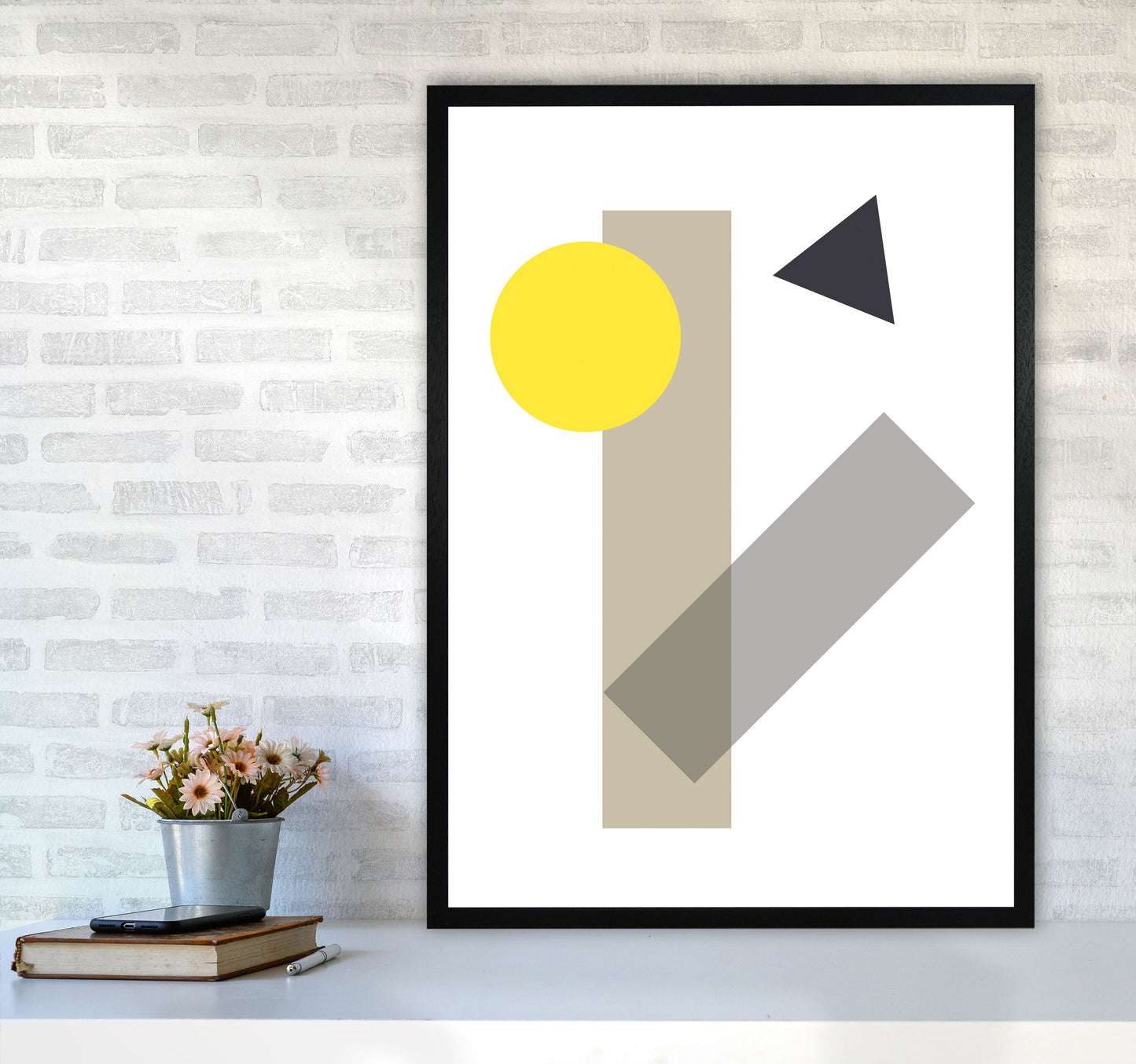 Random Yellow Geo Styles 3 Modern Print A1 White Frame