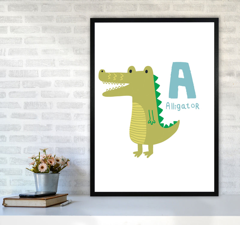 Alphabet Animals, A Is For Alligator Framed Nursey Wall Art Print A1 White Frame