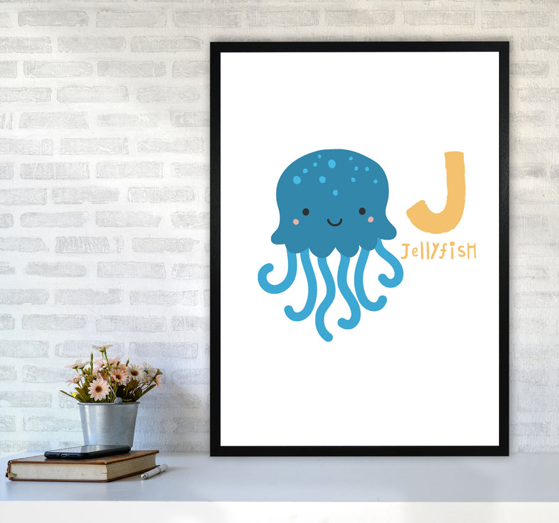 Alphabet Animals, J Is For Jellyfish Framed Nursey Wall Art Print A1 White Frame