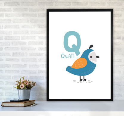 Alphabet Animals, Q Is For Quail Framed Nursey Wall Art Print A1 White Frame