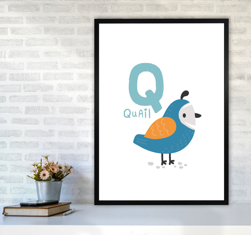 Alphabet Animals, Q Is For Quail Framed Nursey Wall Art Print A1 White Frame