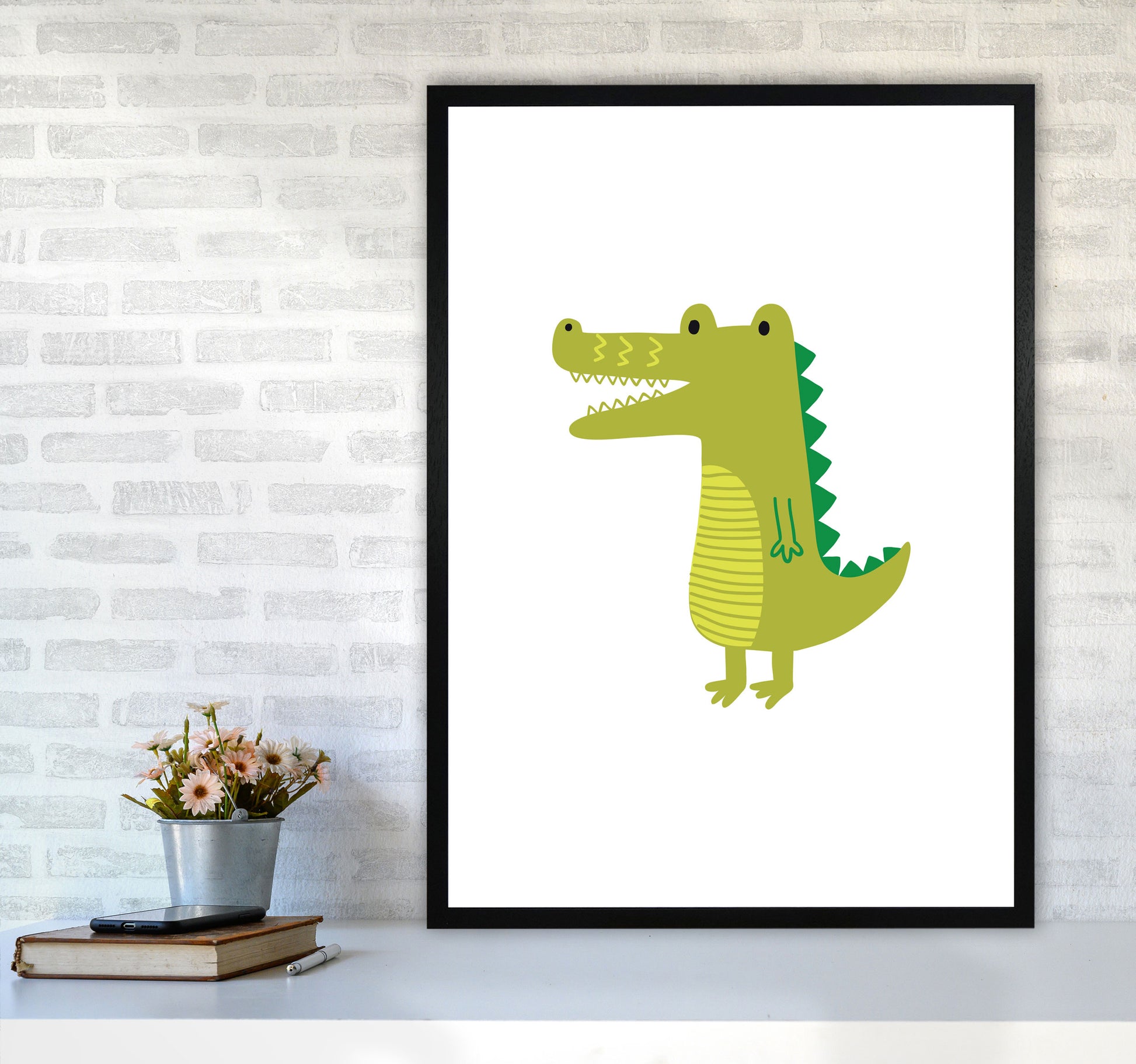 Children&#39;s Animals, Alligator Modern Print A1 White Frame