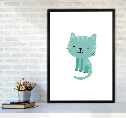 Children&#39;s Animals, Cat Modern Print A1 White Frame