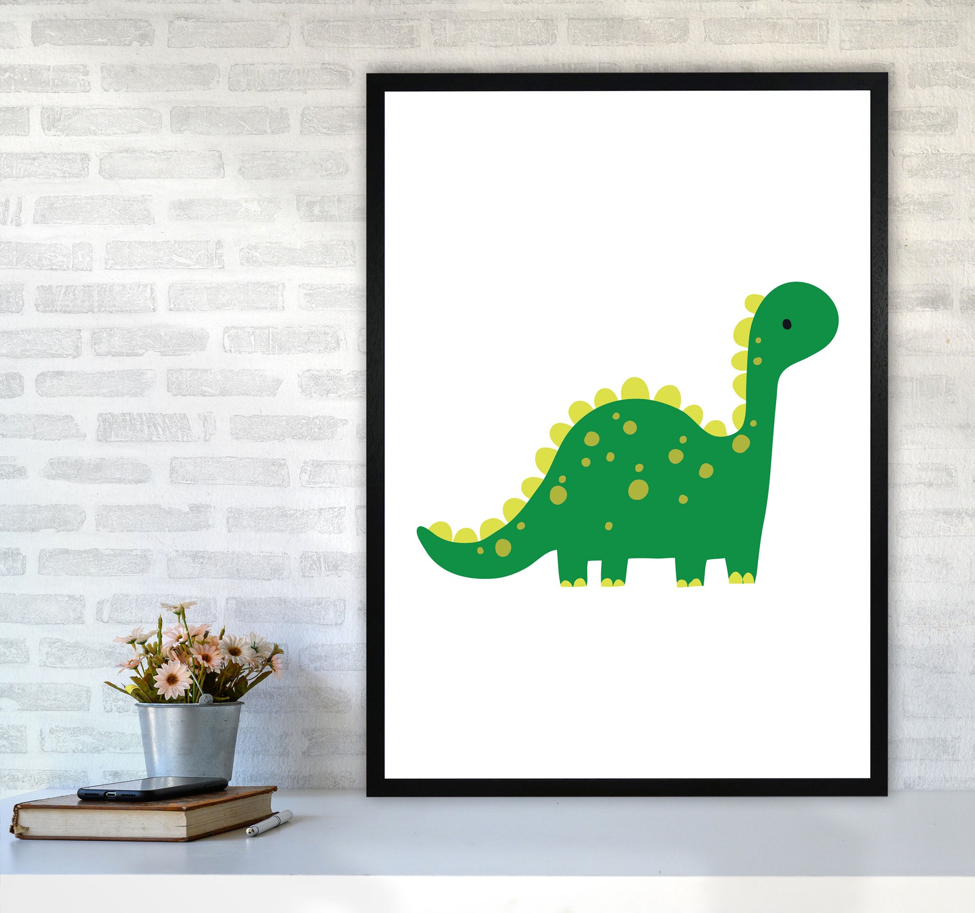 Children&#39;s Animals, Dino Modern Print A1 White Frame