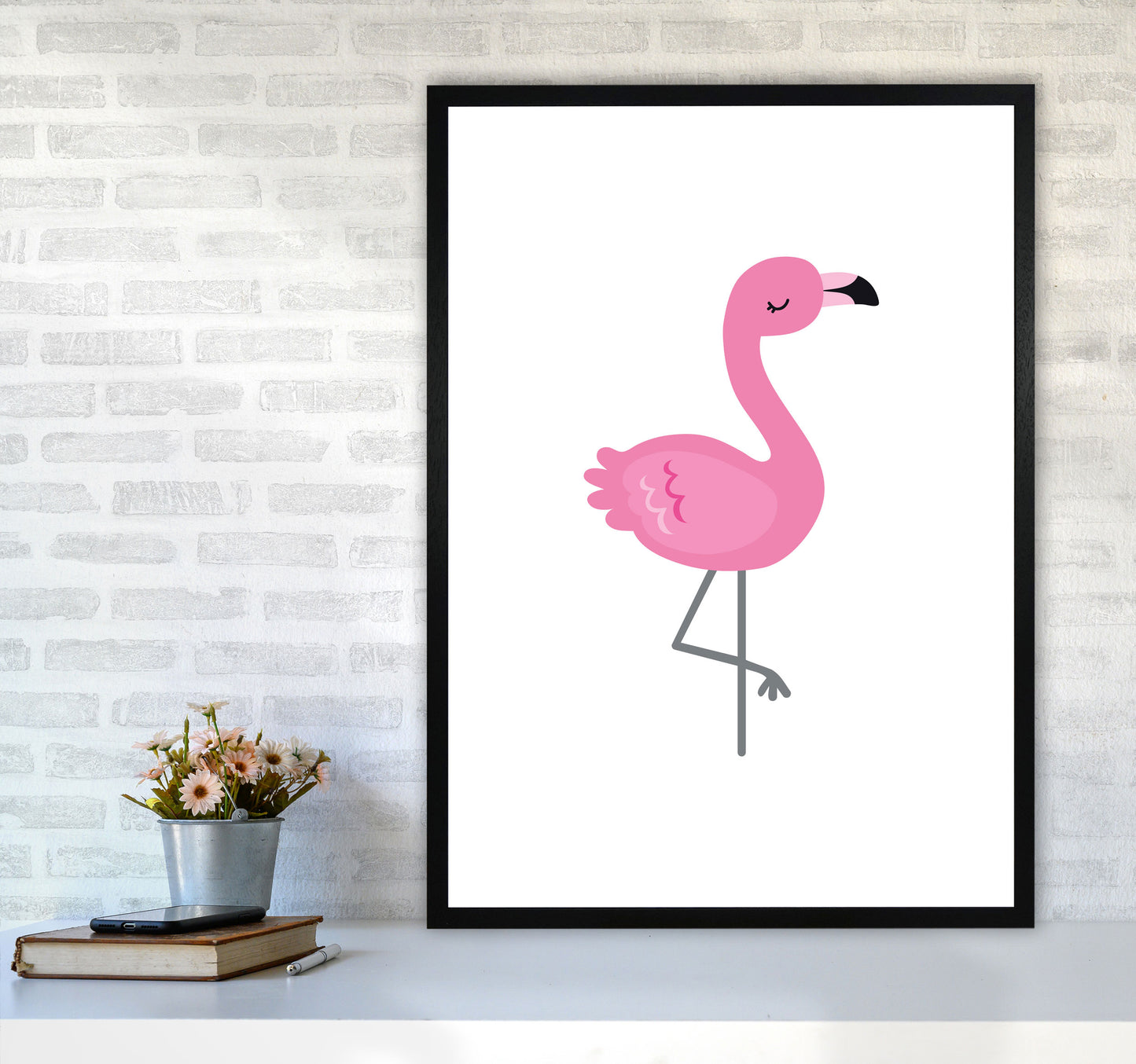 Children&#39;s Animals, Flamingo Modern Print A1 White Frame