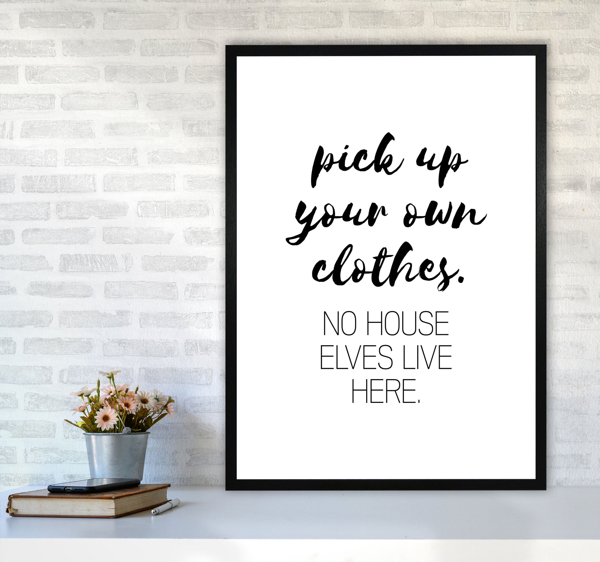 House Elves, Bathroom Framed Typography Wall Art Print A1 White Frame