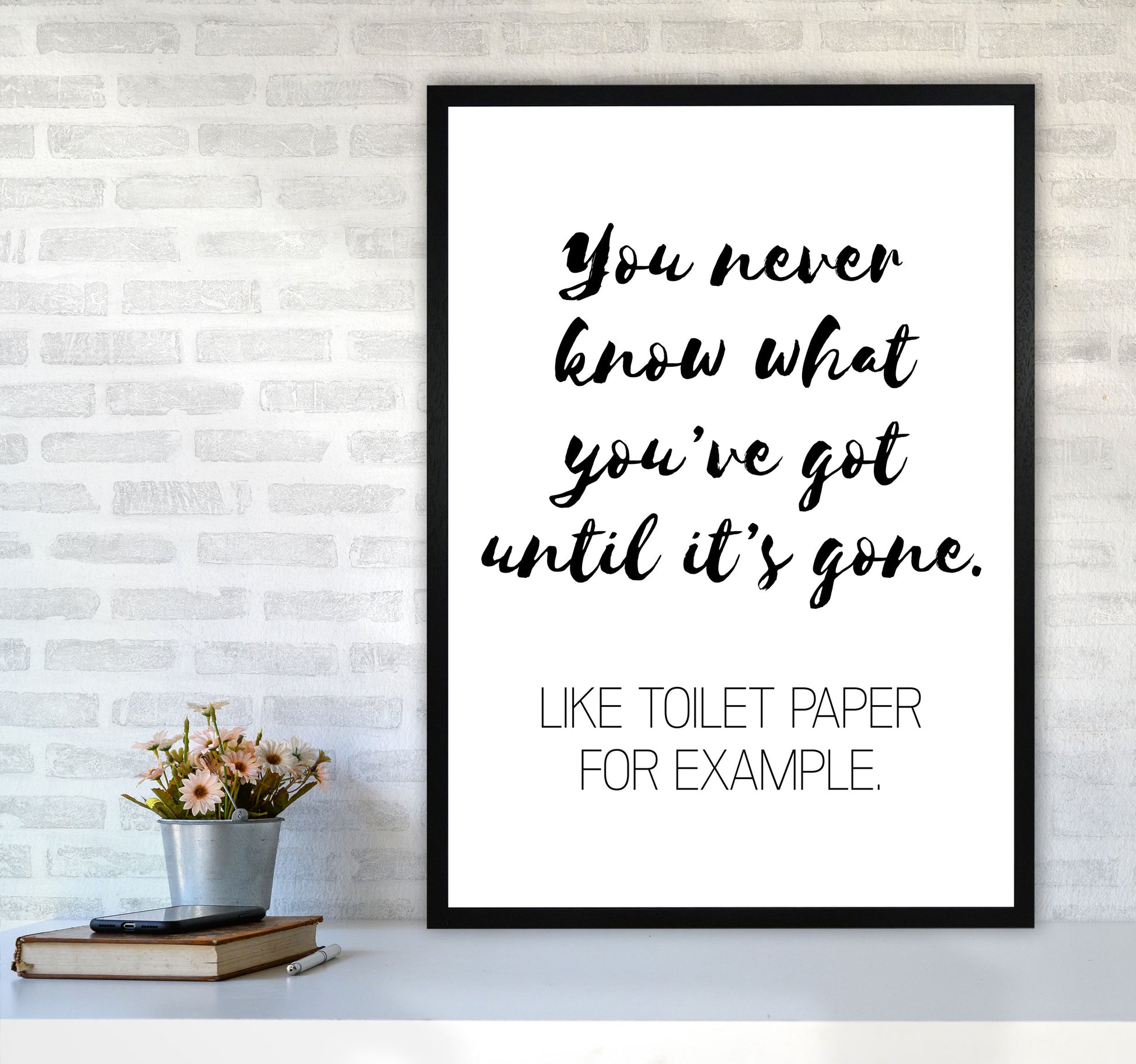 Toilet Paper, Bathroom Modern Print, Framed Bathroom Wall Art A1 White Frame