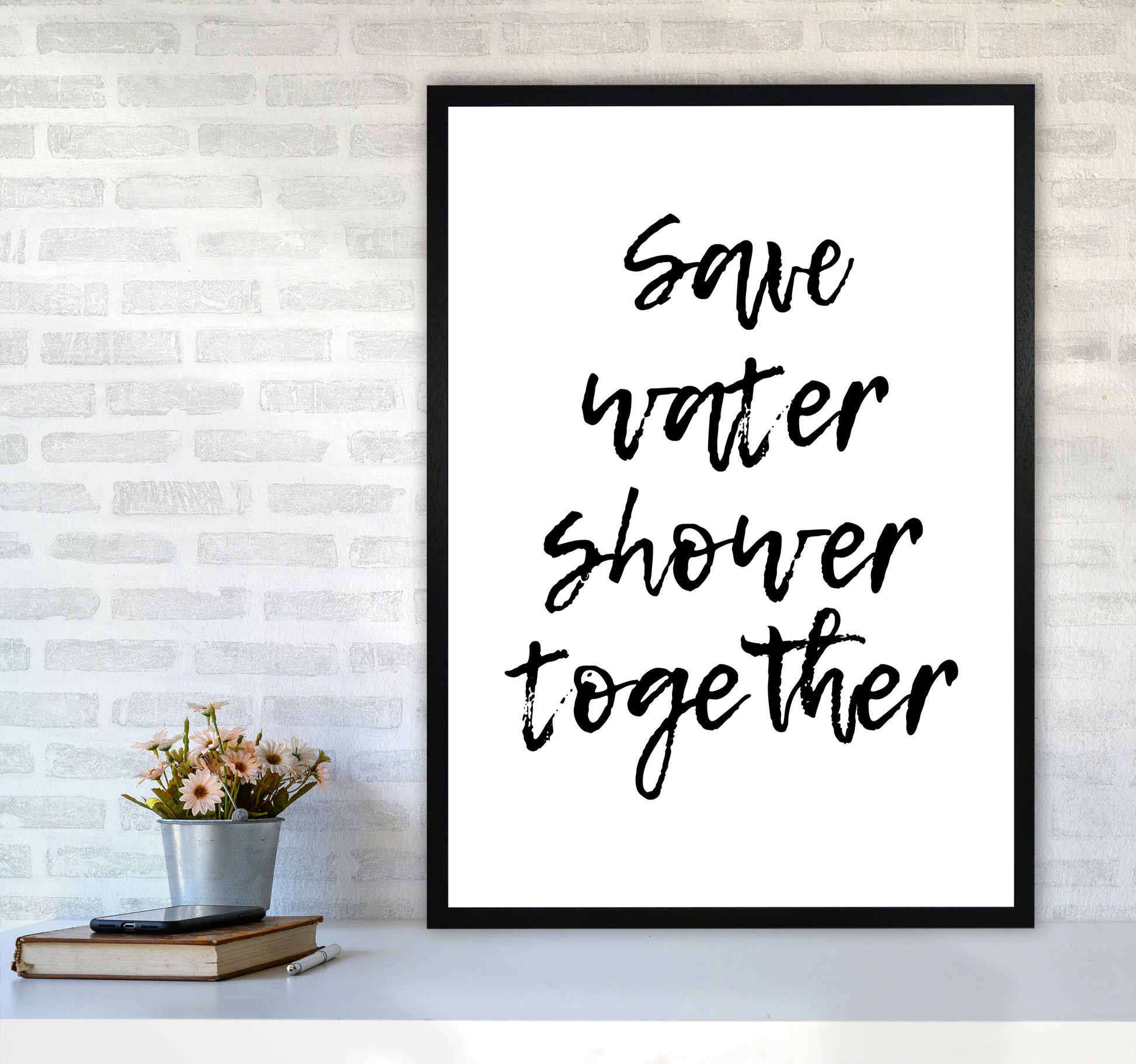 Shower Together, Bathroom Modern Print, Framed Bathroom Wall Art A1 White Frame
