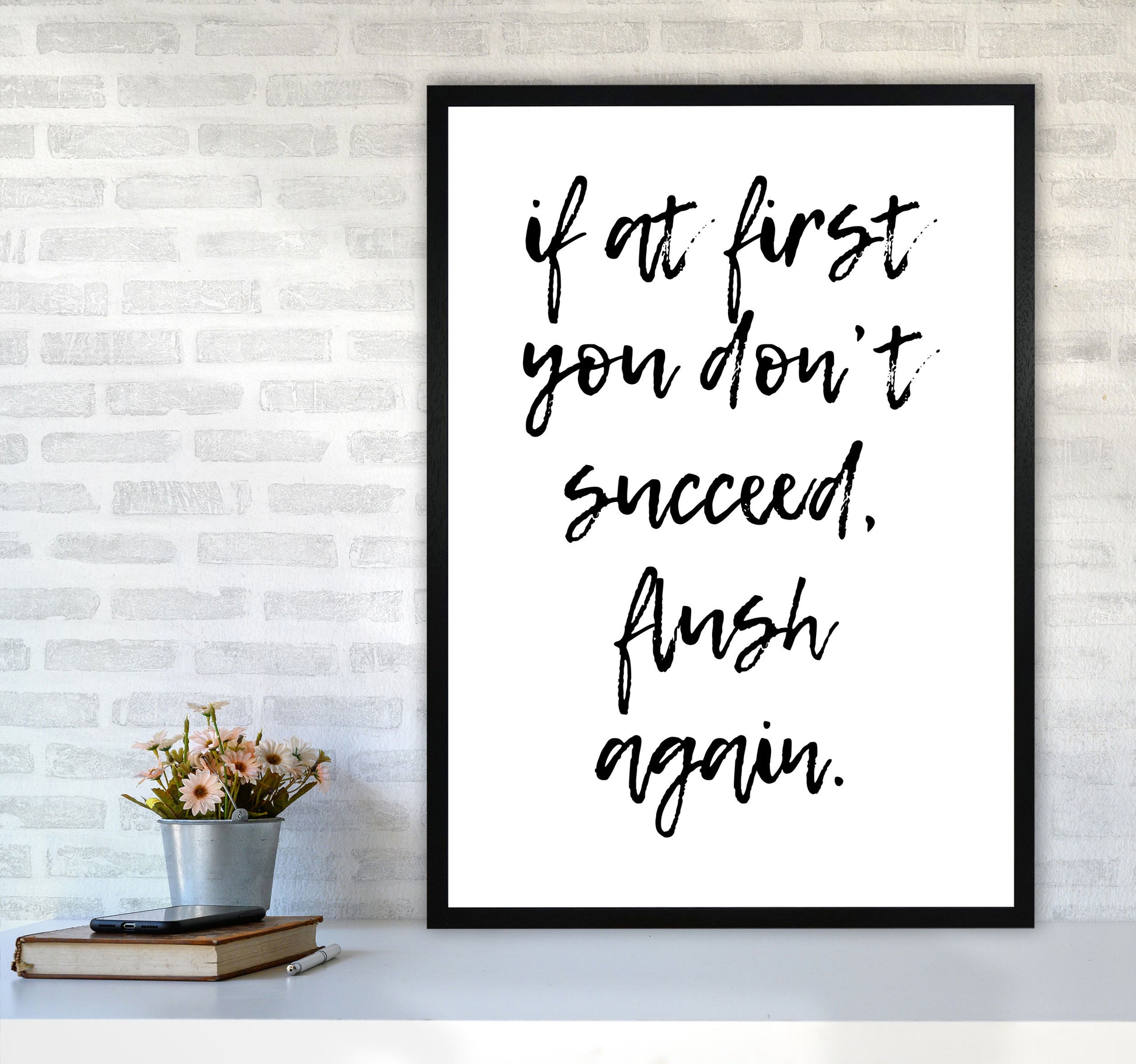 Flush Again, Bathroom Modern Print, Framed Bathroom Wall Art A1 White Frame