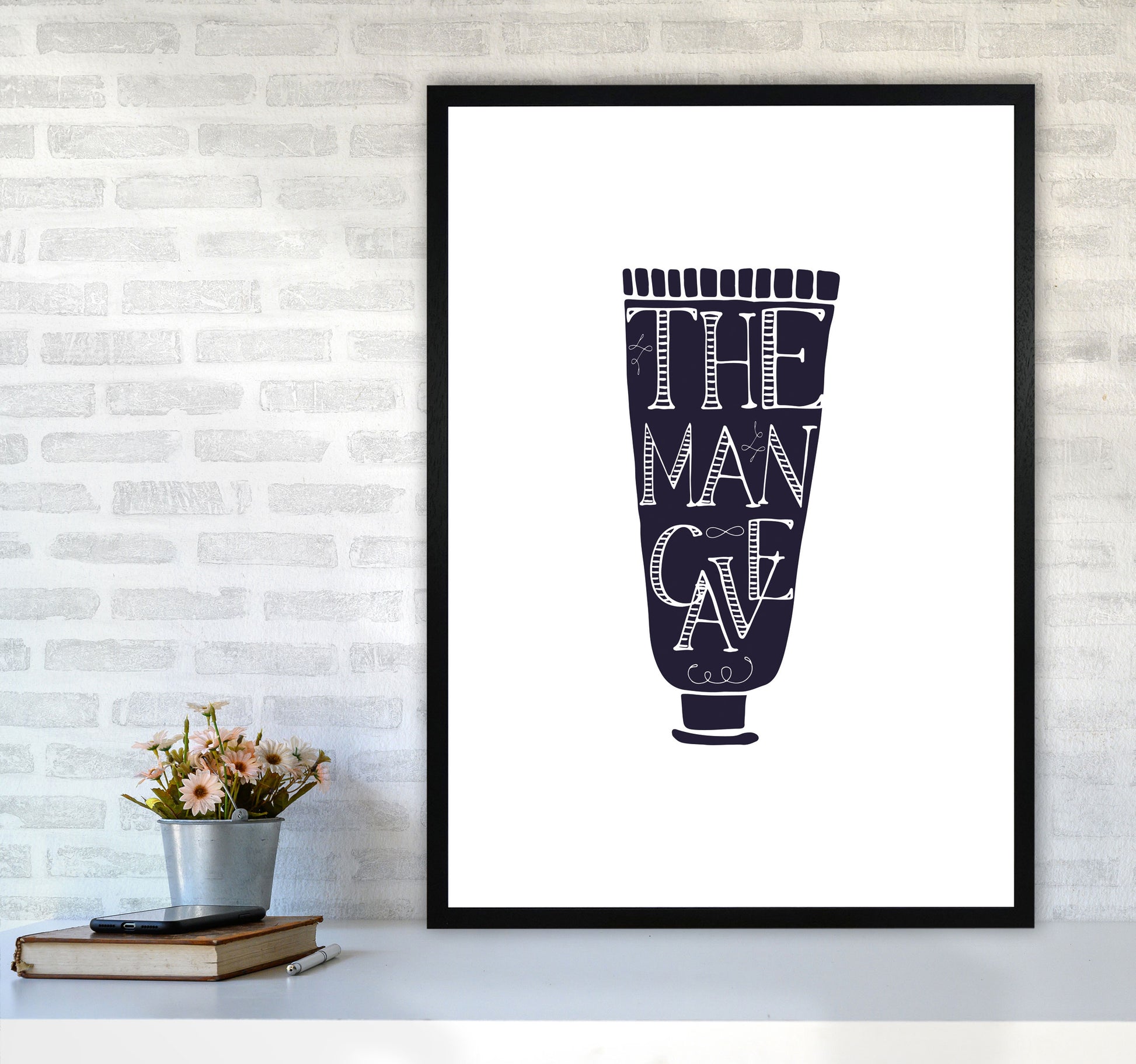 The Man Cave 1 Modern Print, Framed Bathroom Wall Art A1 White Frame