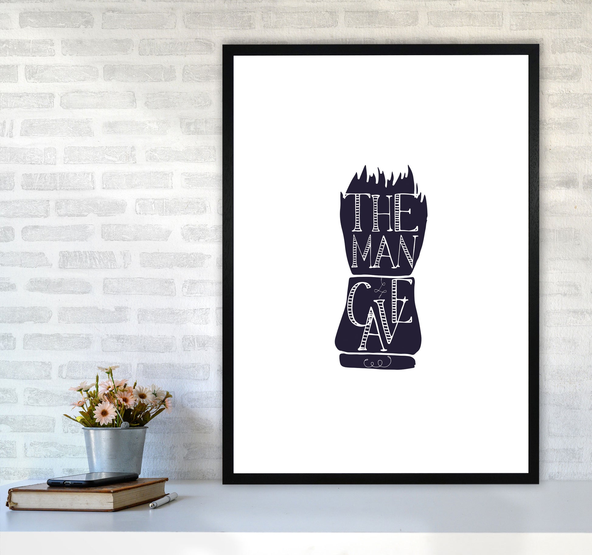 The Man Cave 2 Modern Print, Framed Bathroom Wall Art A1 White Frame
