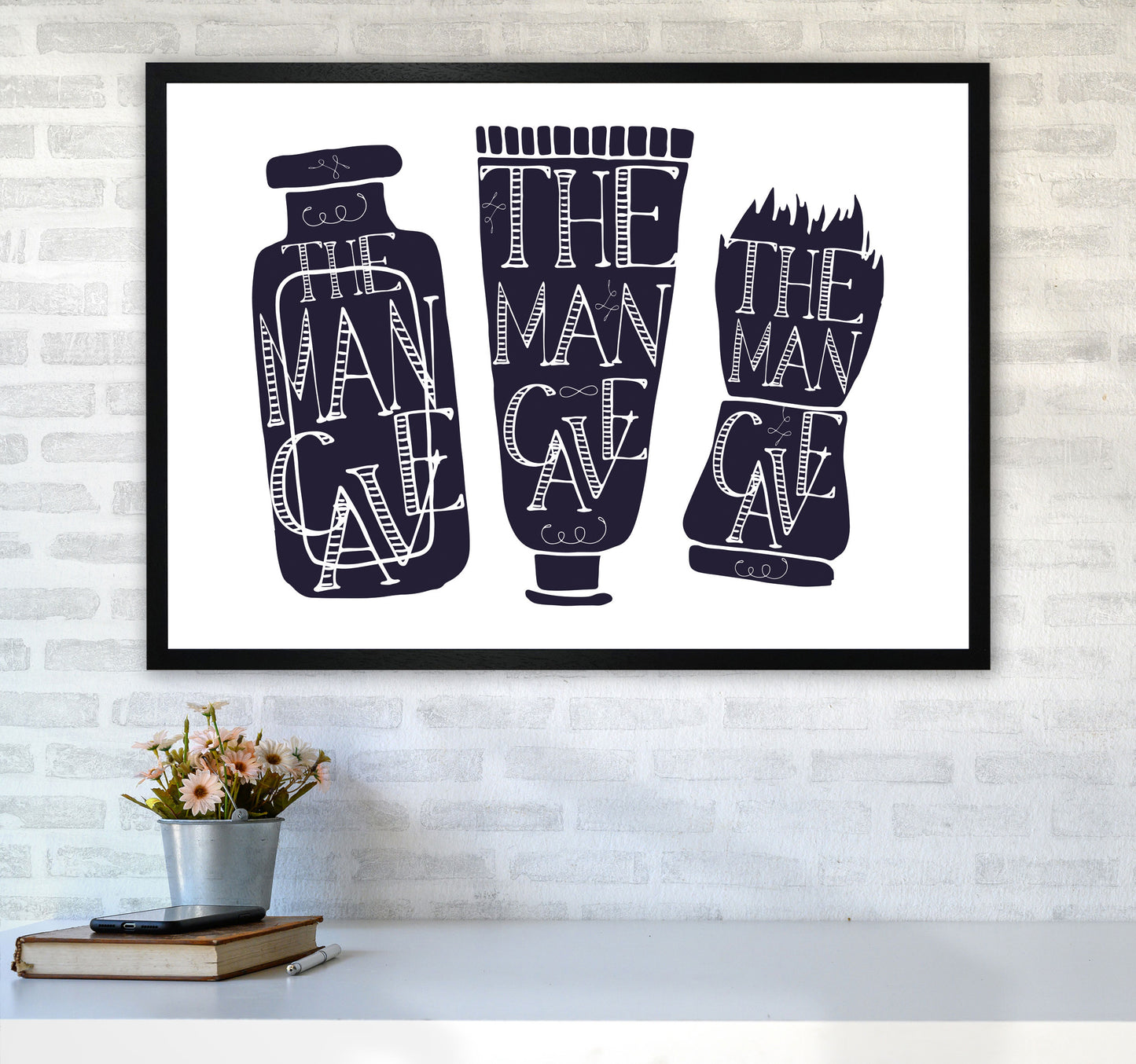 The Man Cave 4 Modern Print, Framed Bathroom Wall Art A1 White Frame