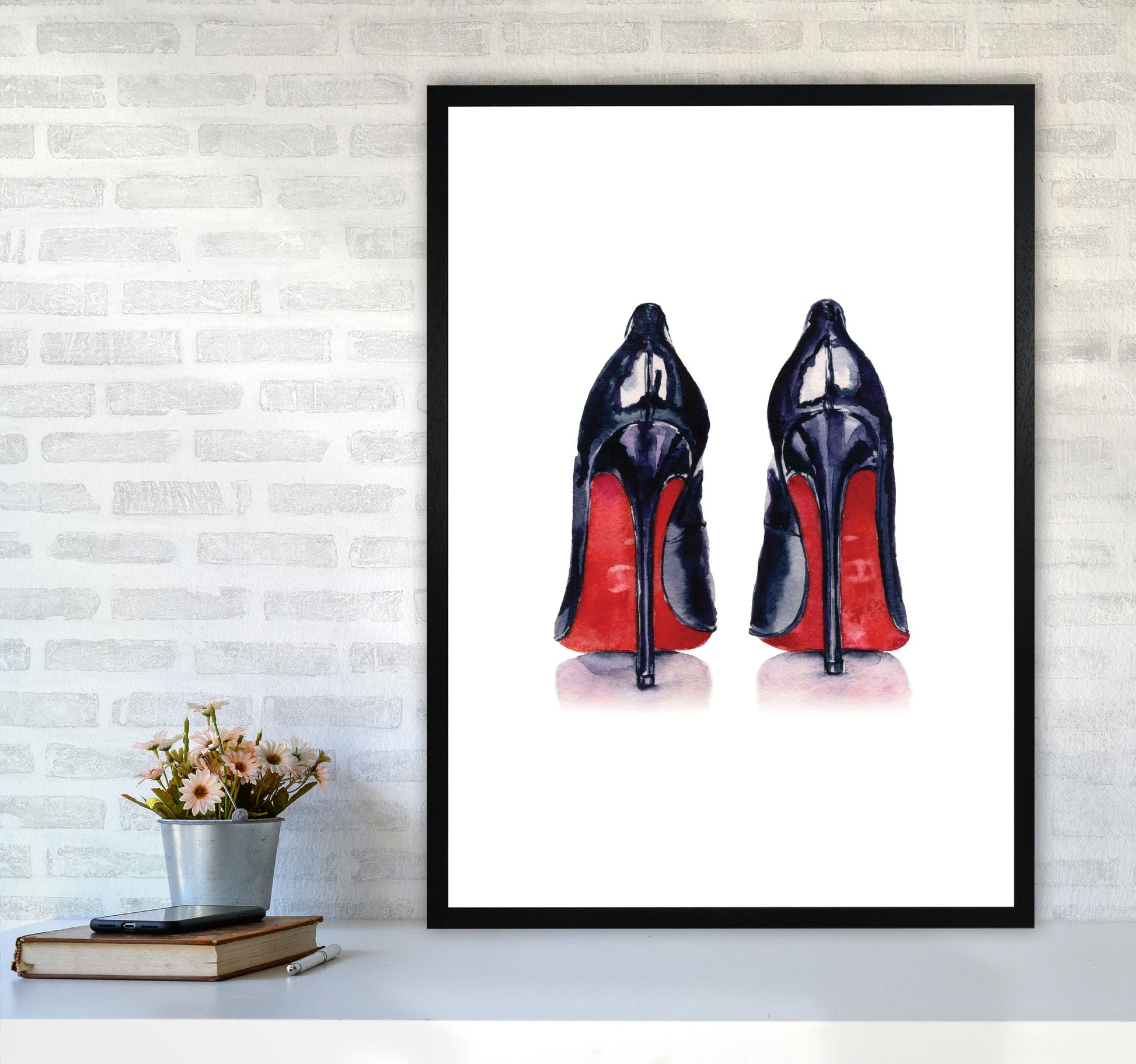 Black High Heels Modern Print A1 White Frame
