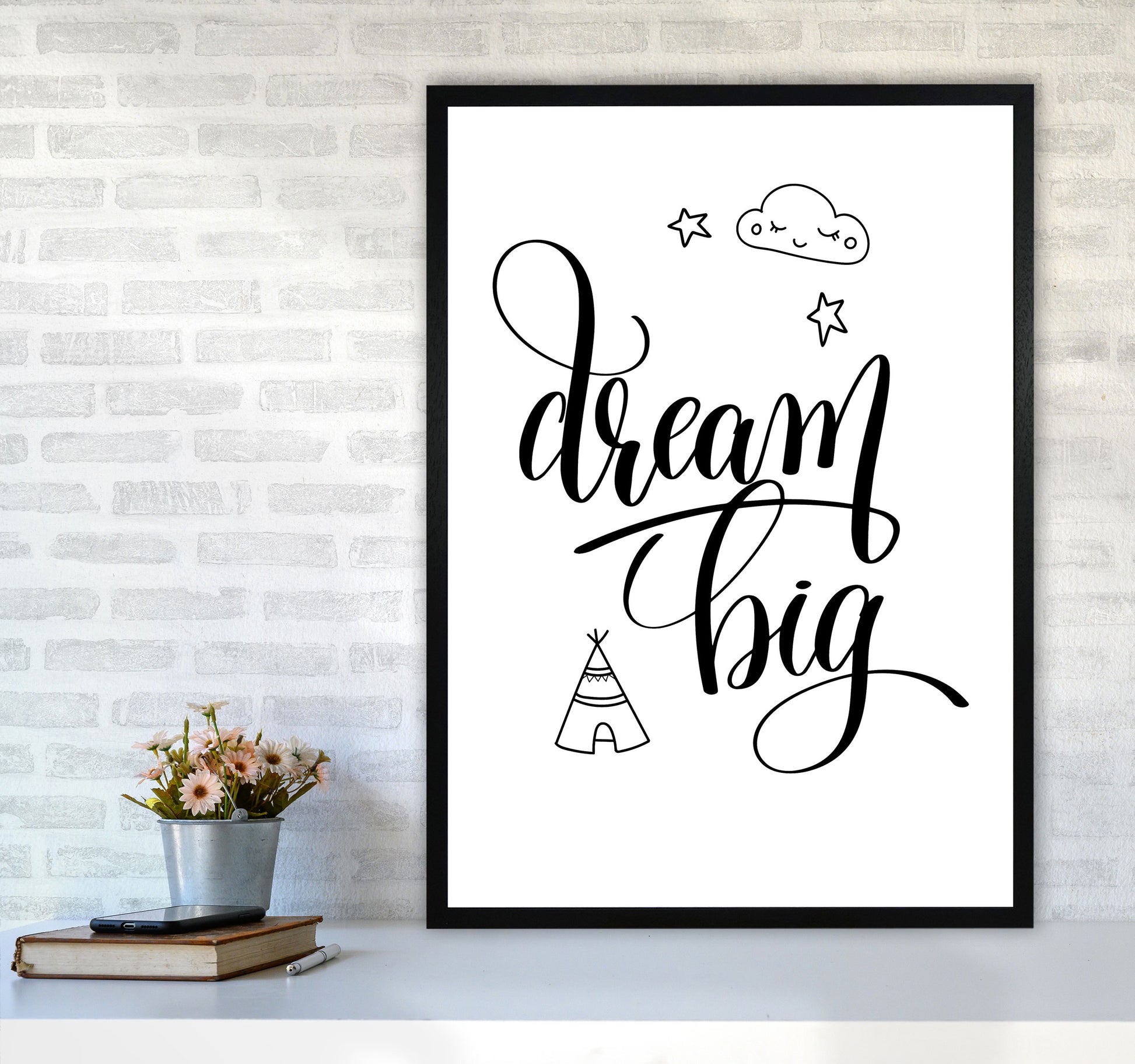 Dream Big Black Framed Nursey Wall Art Print A1 White Frame
