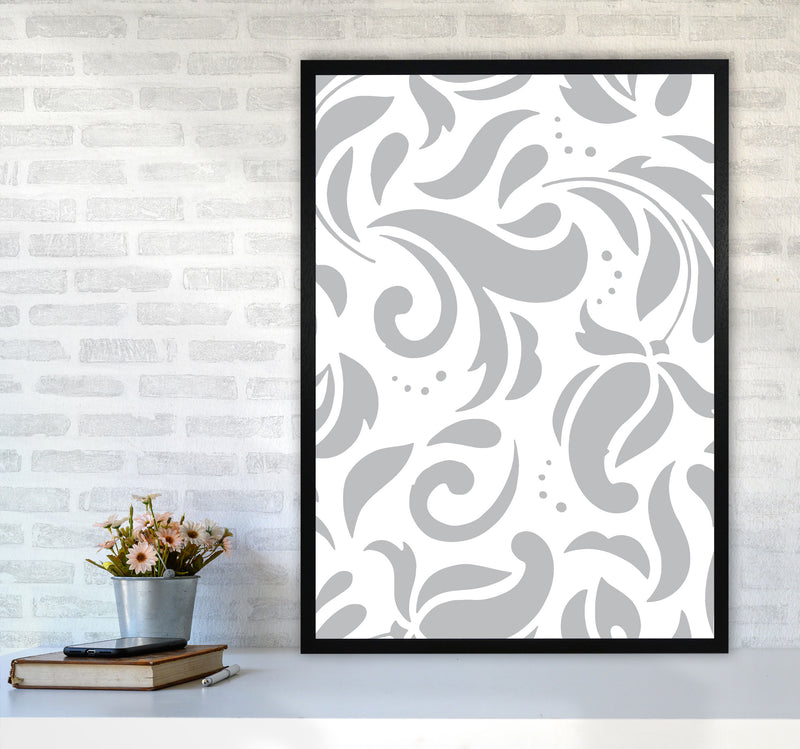 Grey Floral Pattern Modern Print A1 White Frame