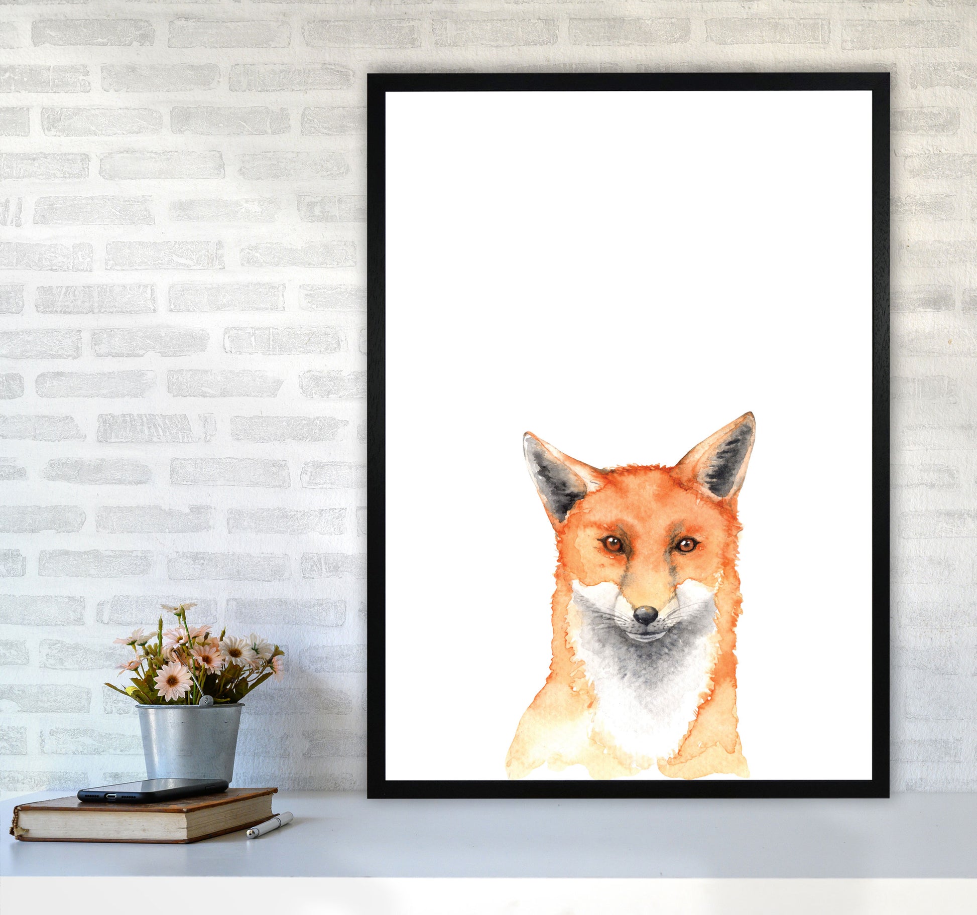 Forest Friends, Fox Modern Print Animal Art Print A1 White Frame