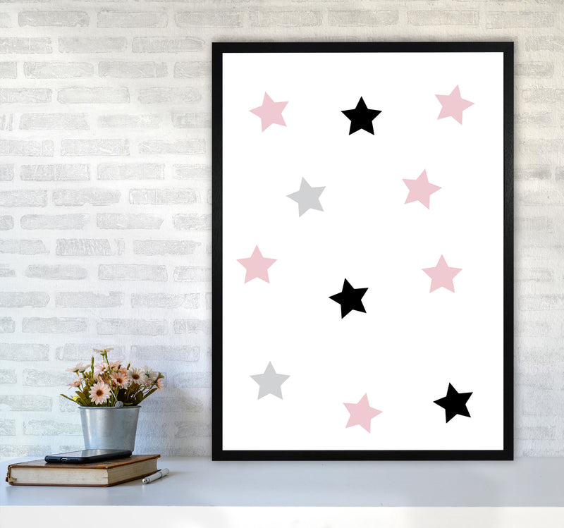 Pink Black And Grey Stars Modern Print A1 White Frame