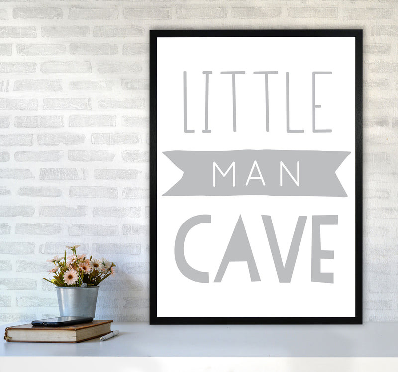 Little Man Cave Grey Banner Framed Nursey Wall Art Print A1 White Frame