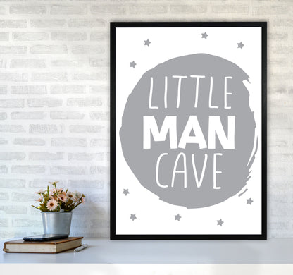 Little Man Cave Grey Circle Framed Nursey Wall Art Print A1 White Frame