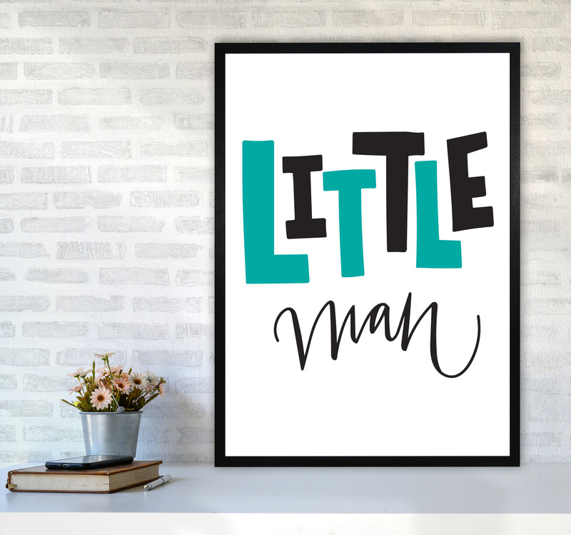 Little Man Teal And Black Framed Nursey Wall Art Print A1 White Frame