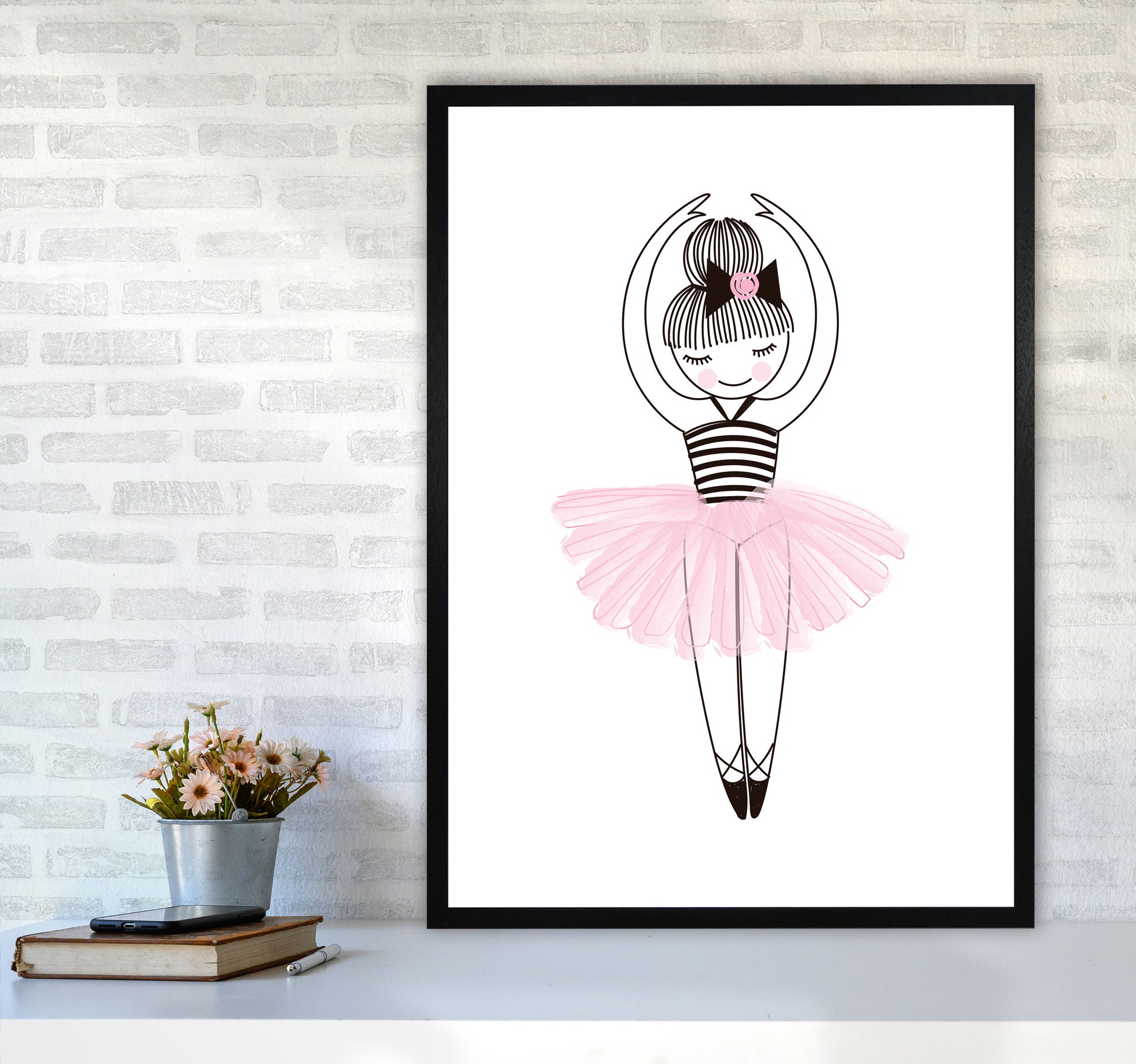 Girl&#39;s Ballerina Drawing Multi Set Illustration Wall Art Poster Print A1 White Frame