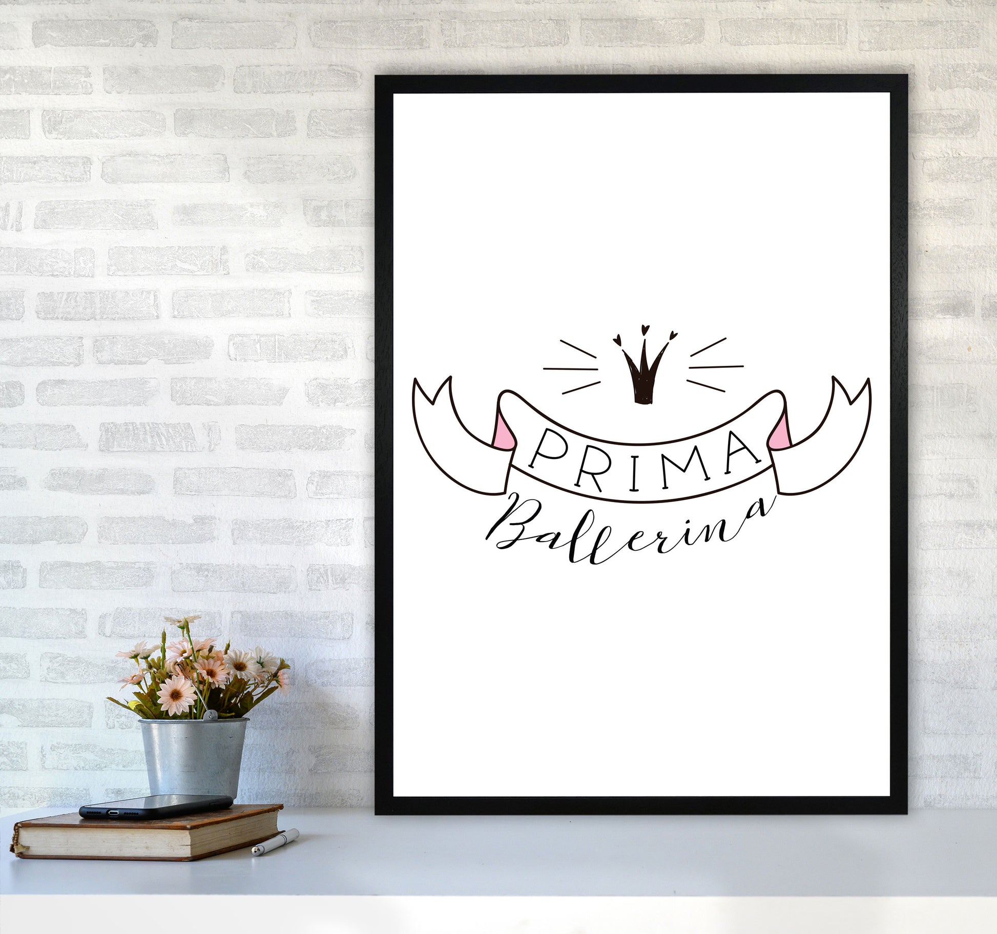 Prima Ballerina Framed Nursey Wall Art Print A1 White Frame