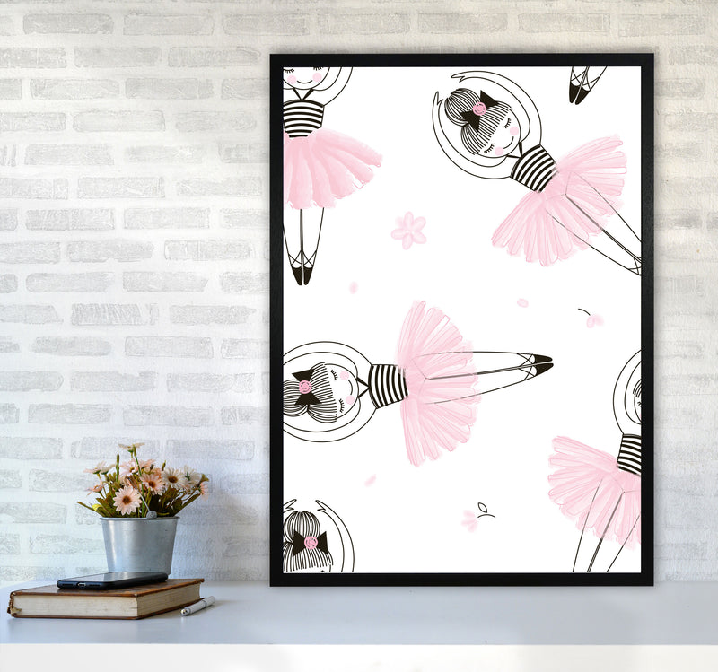 Ballerina Repeat Pattern Framed Nursey Wall Art Print A1 White Frame