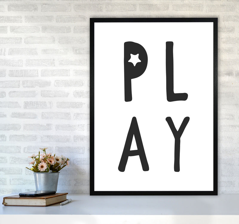 Play Black Framed Typography Wall Art Print A1 White Frame