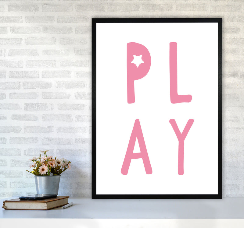 Play Pink Framed Typography Wall Art Print A1 White Frame