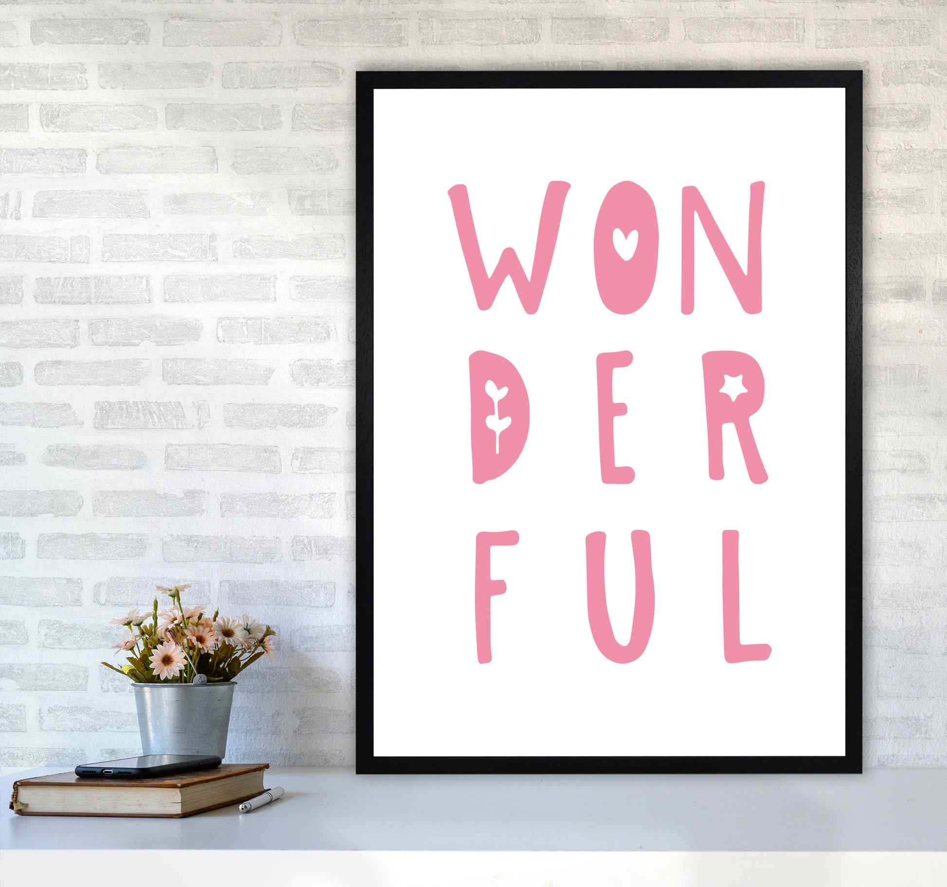 Wonderful Pink Framed Nursey Wall Art Print A1 White Frame