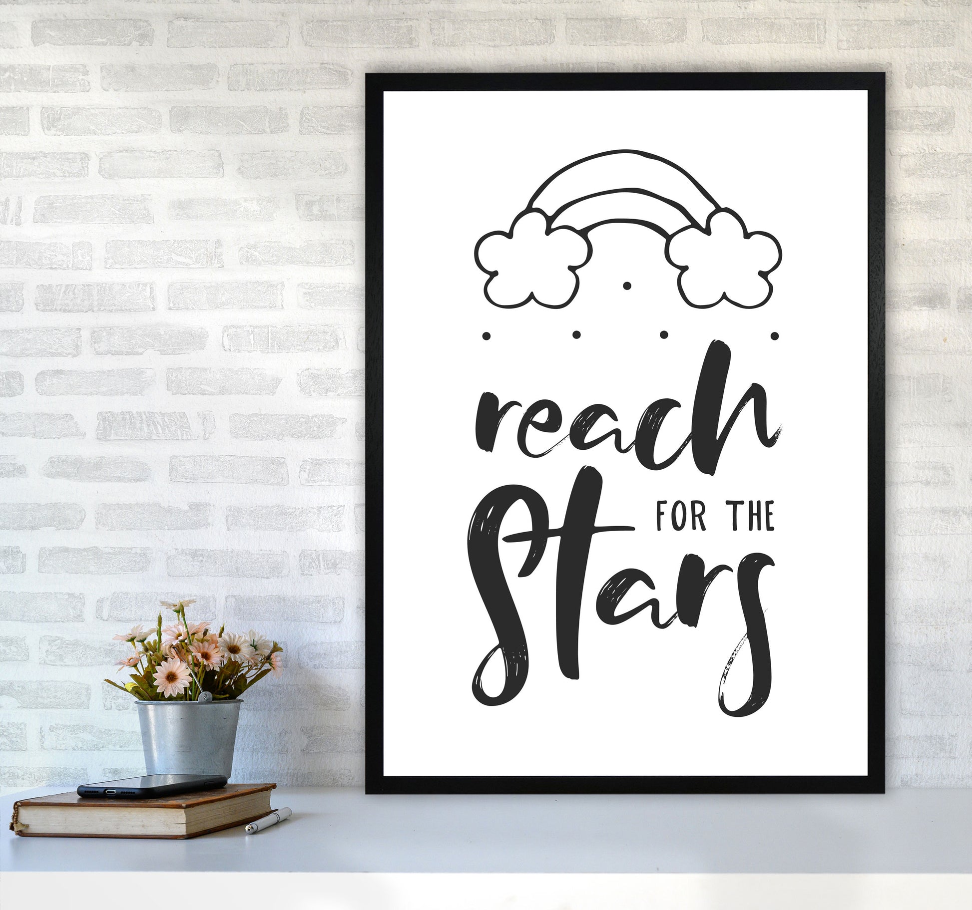 Reach For The Stars Black Modern Print A1 White Frame