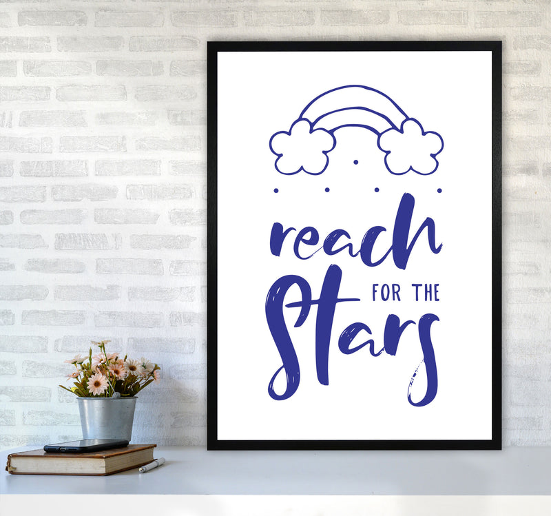 Reach For The Stars Navy Modern Print A1 White Frame