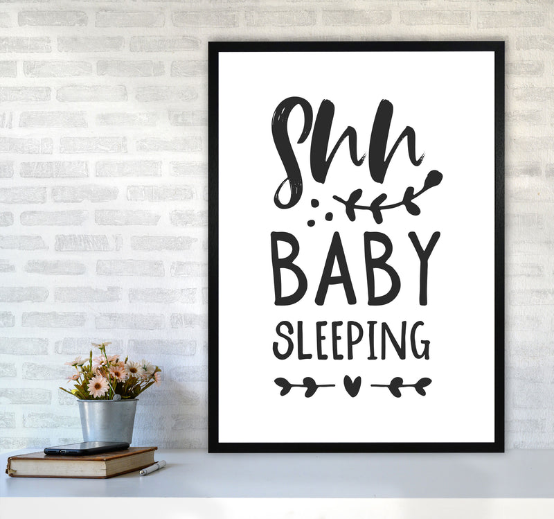 Shh Baby Sleeping Black Framed Nursey Wall Art Print A1 White Frame