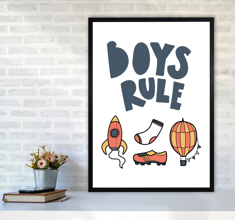 Boys Rule Illustrations Framed Nursey Wall Art Print A1 White Frame