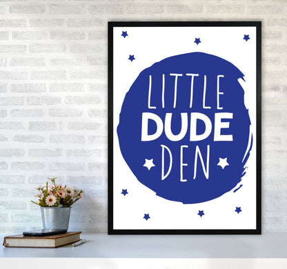 Little Dude Den Navy Circle Framed Nursey Wall Art Print A1 White Frame