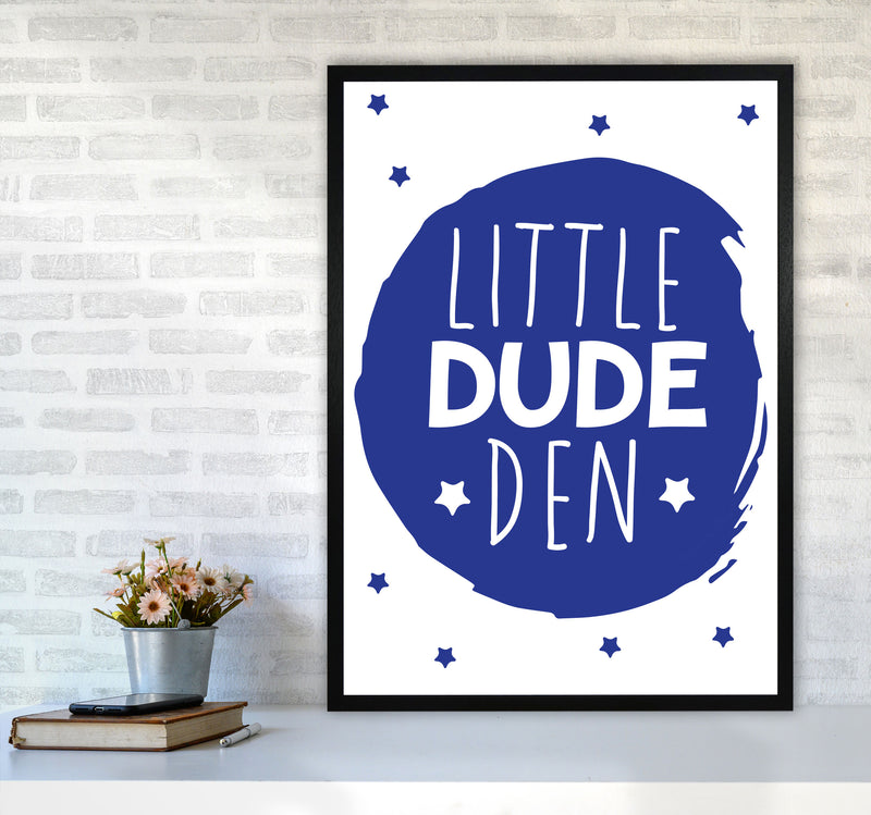 Little Dude Den Navy Circle Framed Nursey Wall Art Print A1 White Frame