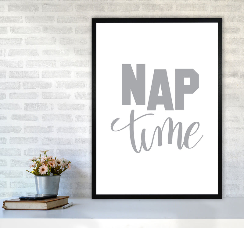 Nap Time Grey Framed Typography Wall Art Print A1 White Frame