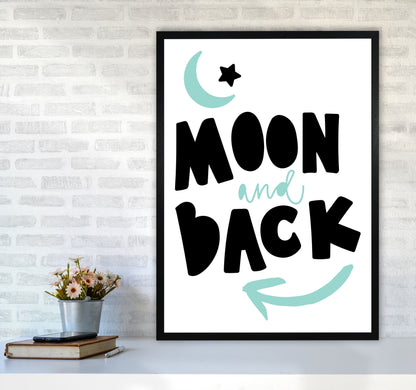 Moon And Back Black And Mint Framed Typography Wall Art Print A1 White Frame