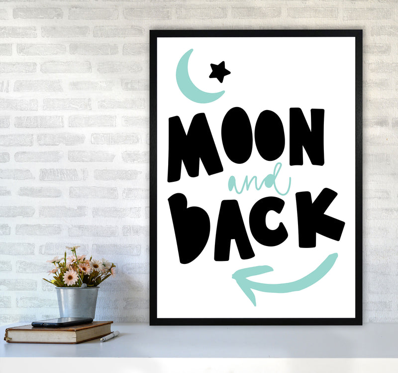 Moon And Back Black And Mint Framed Typography Wall Art Print A1 White Frame