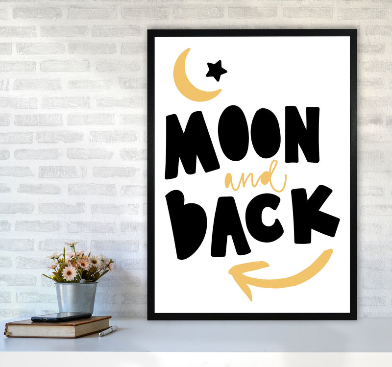 Moon And Back Mustard And Black Framed Typography Wall Art Print A1 White Frame