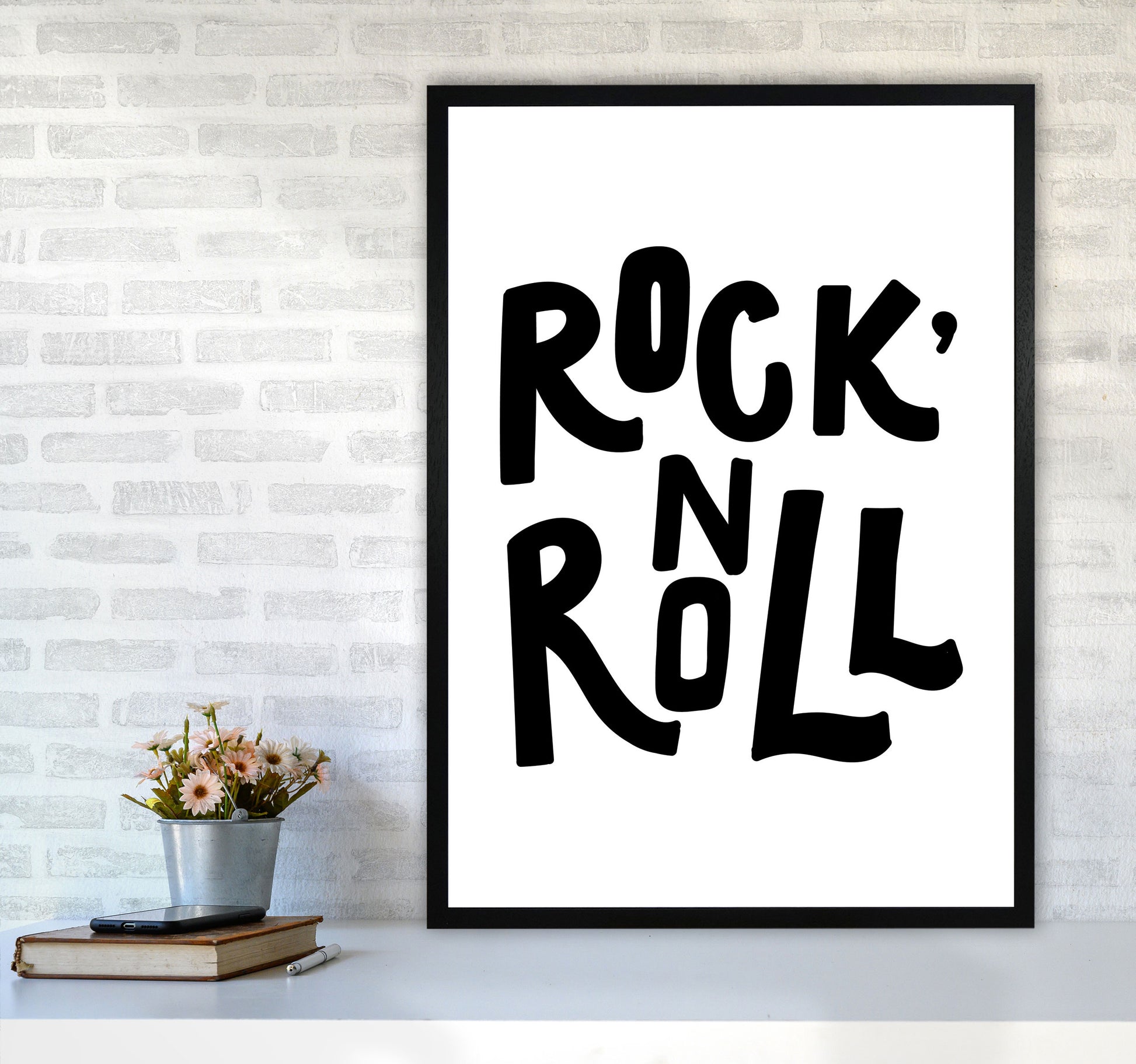 Rock &#39;N Roll Black Modern Print A1 White Frame