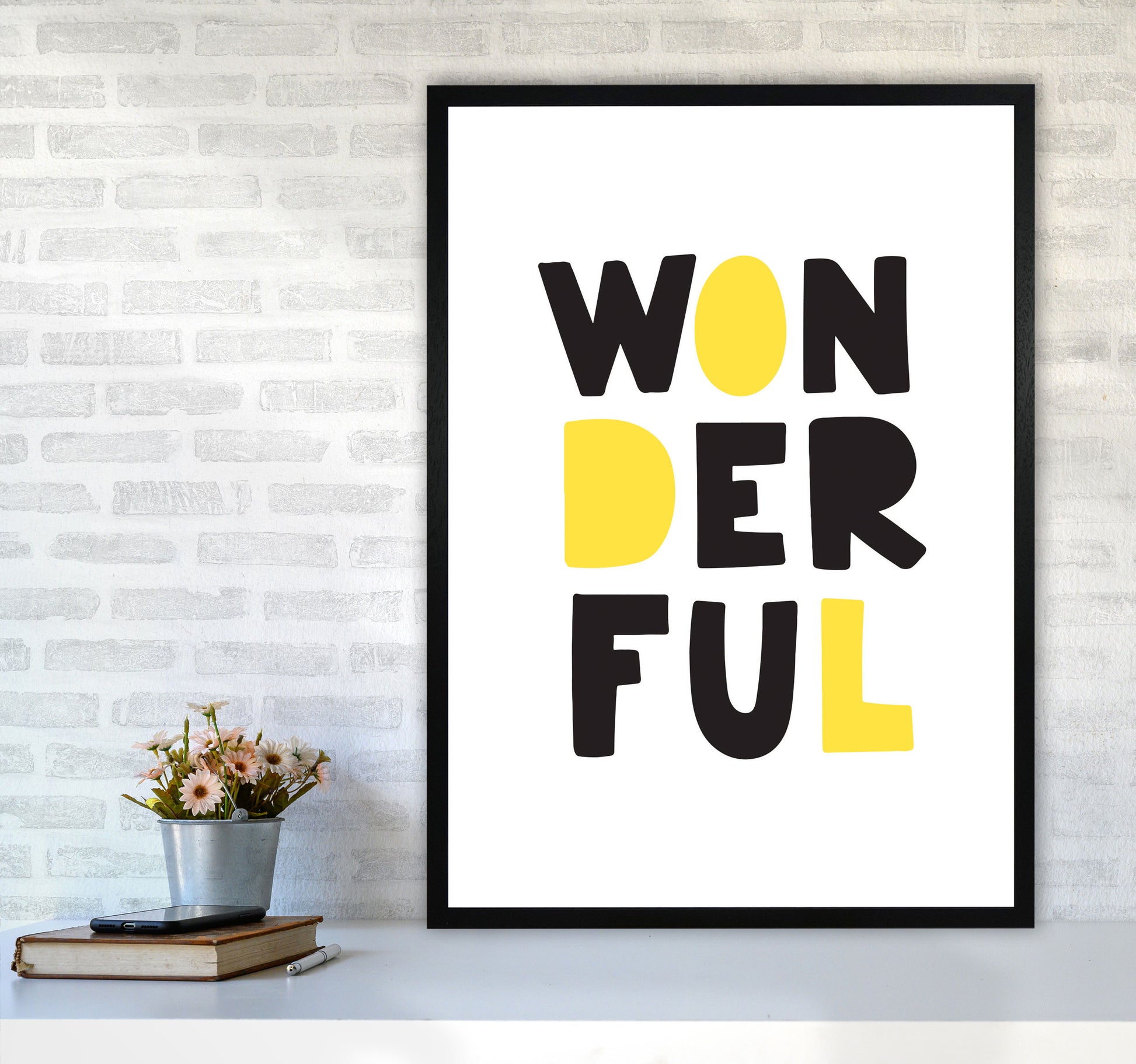 Wonderful Black And Yellow Framed Nursey Wall Art Print A1 White Frame