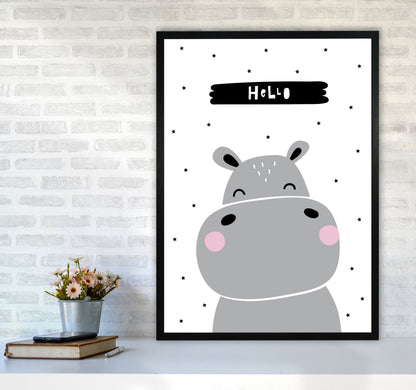 Hello Hippo Modern Print Animal Art Print A1 White Frame